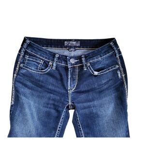 Silver AIKO Women's Blue Jeans Pants Size 31/32 Boot Cut Embellished EUC S2798